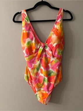 Shade & Shore Multicolor Tie-Dye One-Piece Swimsuit in White and Pink